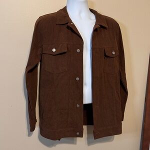 Brown Corduroy and Faux Suede Chore Jacket